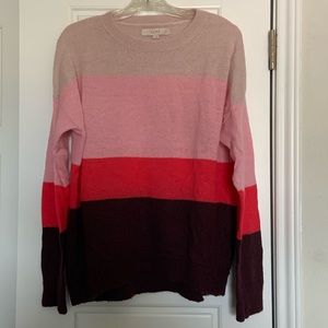 Loft Petites Pink and Purple Stripe Knit Sweater Size Large Petite